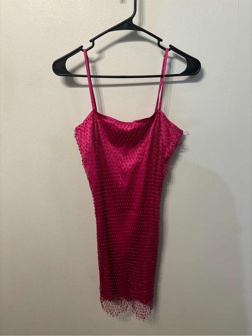 Fashion Nova Fuschia Rhinestone Fishnet Dress